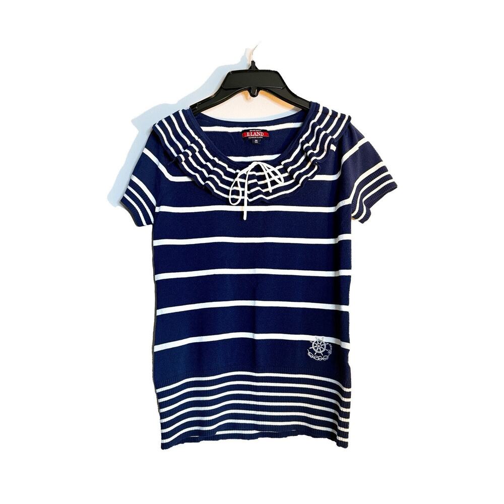E-Land Nautical Striped Blouse - Size XS Equivalent (Korean Sizing 160/84A)